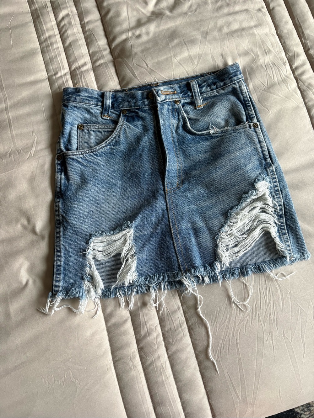Distressed Blue Wrangler Denim Mini Skirt - Women